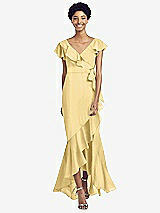 Front View Thumbnail - Buttercup Ruffled High Low Faux Wrap Dress with Flutter Sleeves