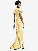 Rear View Thumbnail - Buttercup Ruffled High Low Faux Wrap Dress with Flutter Sleeves