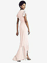 Rear View Thumbnail - Blush Ruffled High Low Faux Wrap Dress with Flutter Sleeves