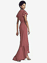Rear View Thumbnail - English Rose Ruffled High Low Faux Wrap Dress with Flutter Sleeves