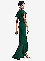 Rear View Thumbnail - Hunter Green Ruffled High Low Faux Wrap Dress with Flutter Sleeves