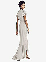 Rear View Thumbnail - Oyster Ruffled High Low Faux Wrap Dress with Flutter Sleeves