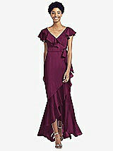 Front View Thumbnail - Ruby Ruffled High Low Faux Wrap Dress with Flutter Sleeves