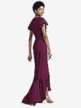 Rear View Thumbnail - Ruby Ruffled High Low Faux Wrap Dress with Flutter Sleeves