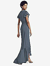 Rear View Thumbnail - Silverstone Ruffled High Low Faux Wrap Dress with Flutter Sleeves