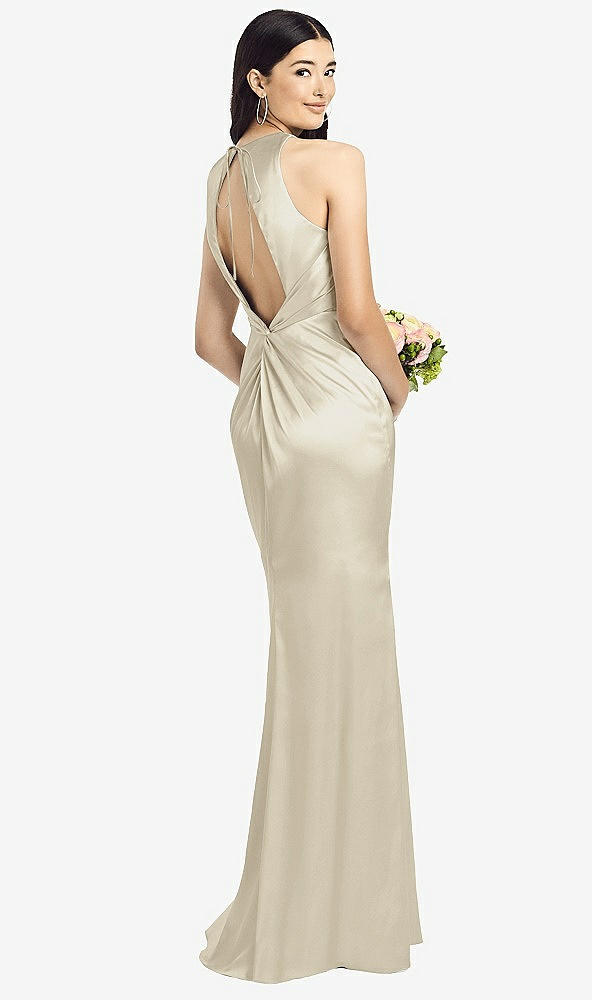 Front View - Champagne Sleeveless Open Twist-Back Maxi Dress