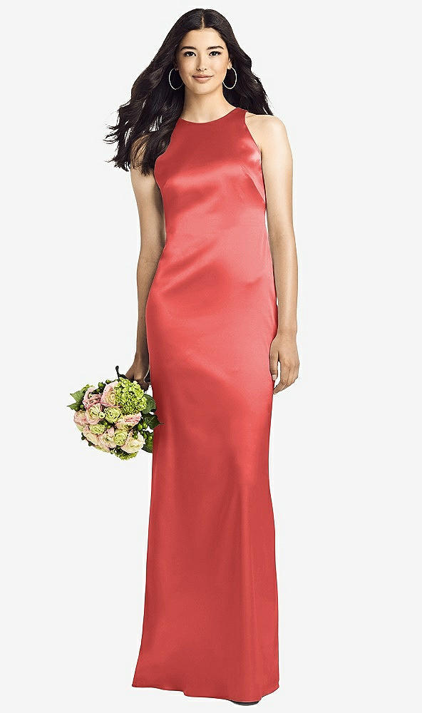 Back View - Perfect Coral Sleeveless Open Twist-Back Maxi Dress