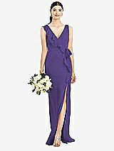 Front View Thumbnail - Regalia - PANTONE Ultra Violet Sleeveless Ruffled Wrap Chiffon Gown