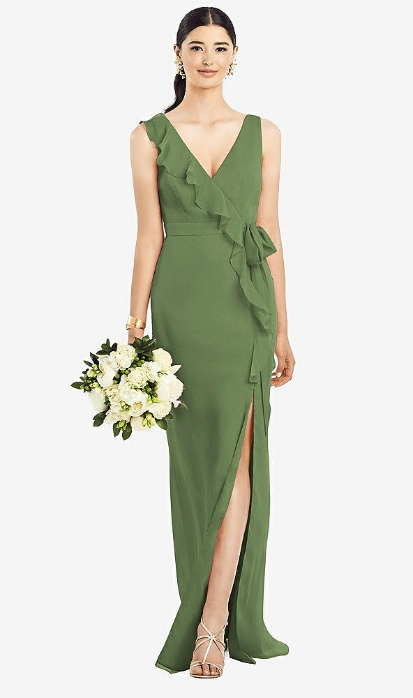 Front View - Clover Sleeveless Ruffled Wrap Chiffon Gown