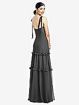 Rear View Thumbnail - Charcoal Gray Bowed Tie-Shoulder Chiffon Dress with Tiered Ruffle Skirt