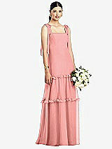 Front View Thumbnail - Apricot Bowed Tie-Shoulder Chiffon Dress with Tiered Ruffle Skirt