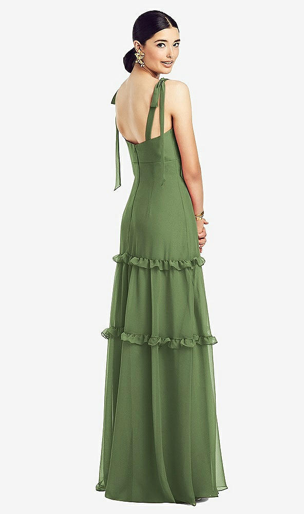 Back View - Clover Bowed Tie-Shoulder Chiffon Dress with Tiered Ruffle Skirt
