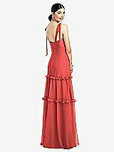 Rear View Thumbnail - Perfect Coral Bowed Tie-Shoulder Chiffon Dress with Tiered Ruffle Skirt
