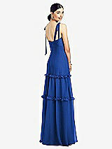 Rear View Thumbnail - Sapphire Bowed Tie-Shoulder Chiffon Dress with Tiered Ruffle Skirt