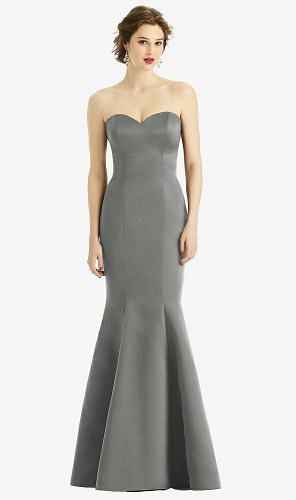 Front View - Charcoal Gray Sweetheart Strapless Satin Mermaid Dress