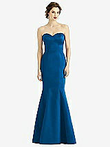 Front View Thumbnail - Cerulean Sweetheart Strapless Satin Mermaid Dress