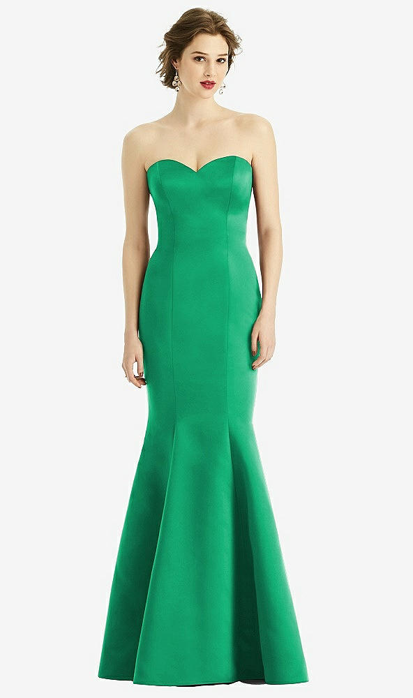 Front View - Pantone Emerald Sweetheart Strapless Satin Mermaid Dress