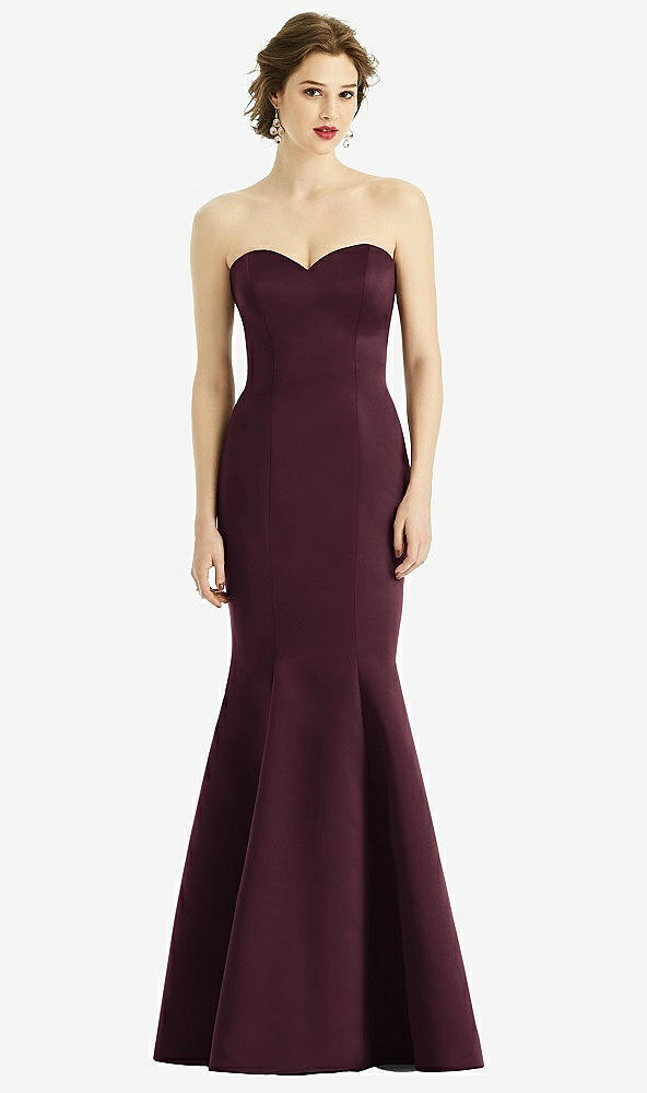 Front View - Bordeaux Sweetheart Strapless Satin Mermaid Dress