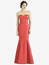 Front View Thumbnail - Perfect Coral Sweetheart Strapless Satin Mermaid Dress