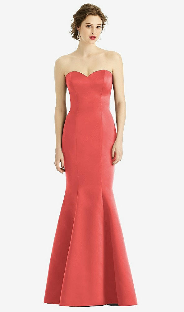 Front View - Perfect Coral Sweetheart Strapless Satin Mermaid Dress