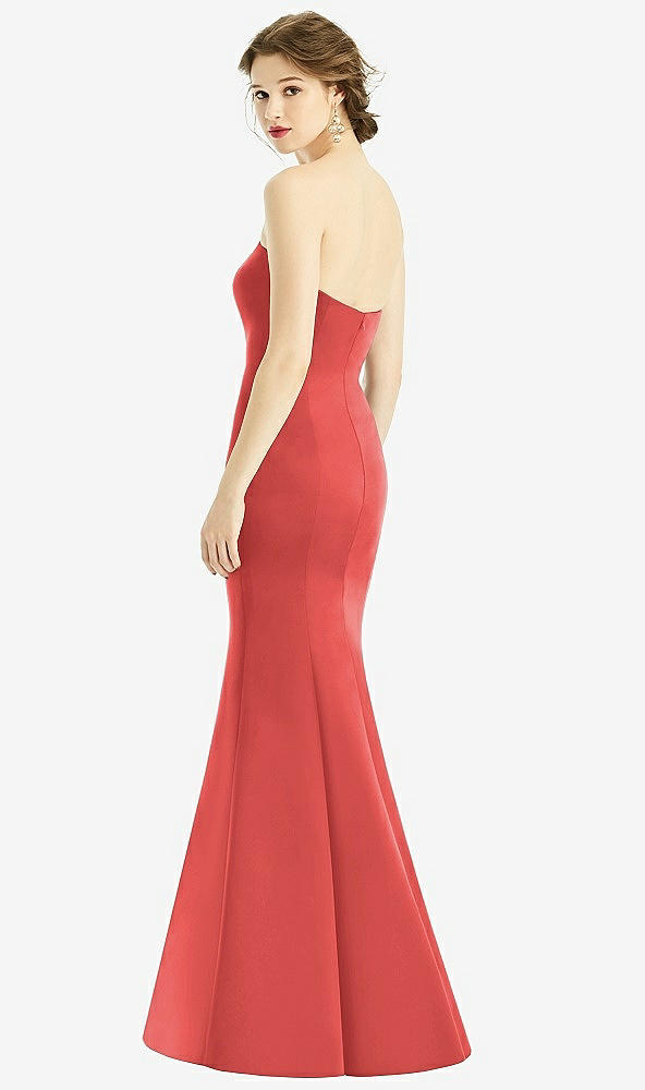 Back View - Perfect Coral Sweetheart Strapless Satin Mermaid Dress
