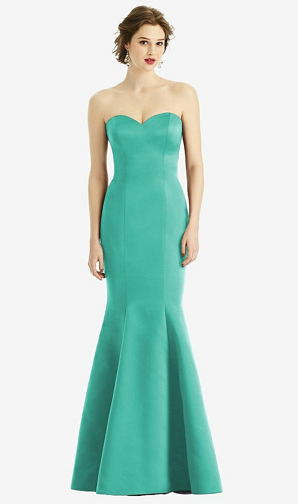 Front View - Pantone Turquoise Sweetheart Strapless Satin Mermaid Dress