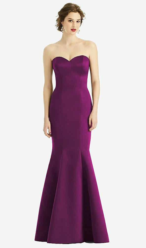 Front View - Wild Berry Sweetheart Strapless Satin Mermaid Dress