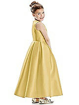 Rear View Thumbnail - Maize Faux Wrap Pleated Skirt Satin Twill Flower Girl Dress with Bow