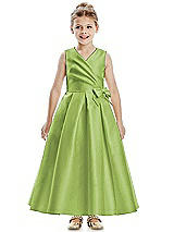Front View Thumbnail - Mojito Faux Wrap Pleated Skirt Satin Twill Flower Girl Dress with Bow