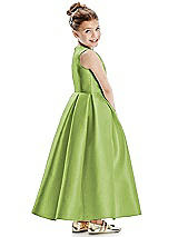 Rear View Thumbnail - Mojito Faux Wrap Pleated Skirt Satin Twill Flower Girl Dress with Bow