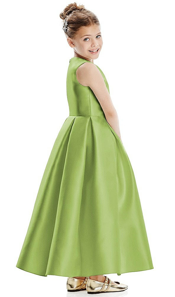 Back View - Mojito Faux Wrap Pleated Skirt Satin Twill Flower Girl Dress with Bow