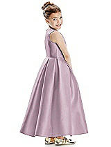 Rear View Thumbnail - Suede Rose Faux Wrap Pleated Skirt Satin Twill Flower Girl Dress with Bow