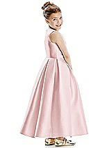 Rear View Thumbnail - Ballet Pink Faux Wrap Pleated Skirt Satin Twill Flower Girl Dress with Bow