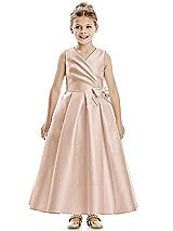 Front View Thumbnail - Cameo Faux Wrap Pleated Skirt Satin Twill Flower Girl Dress with Bow