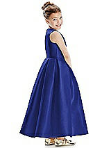 Rear View Thumbnail - Cobalt Blue Faux Wrap Pleated Skirt Satin Twill Flower Girl Dress with Bow