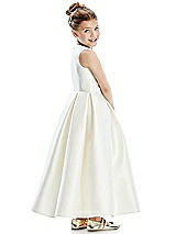 Rear View Thumbnail - French Blue Faux Wrap Pleated Skirt Satin Twill Flower Girl Dress with Bow