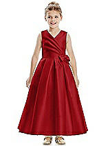 Front View Thumbnail - Garnet Faux Wrap Pleated Skirt Satin Twill Flower Girl Dress with Bow