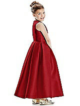 Rear View Thumbnail - Garnet Faux Wrap Pleated Skirt Satin Twill Flower Girl Dress with Bow
