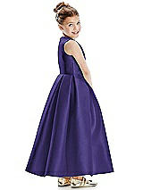 Rear View Thumbnail - Grape Faux Wrap Pleated Skirt Satin Twill Flower Girl Dress with Bow