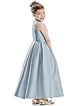 Rear View Thumbnail - Mist Faux Wrap Pleated Skirt Satin Twill Flower Girl Dress with Bow