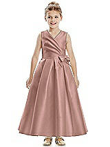Front View Thumbnail - Neu Nude Faux Wrap Pleated Skirt Satin Twill Flower Girl Dress with Bow
