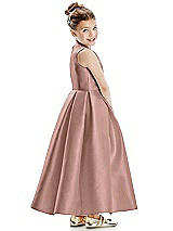 Rear View Thumbnail - Neu Nude Faux Wrap Pleated Skirt Satin Twill Flower Girl Dress with Bow