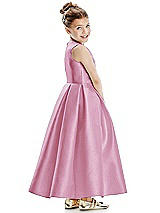 Rear View Thumbnail - Powder Pink Faux Wrap Pleated Skirt Satin Twill Flower Girl Dress with Bow
