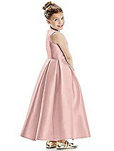 Rear View Thumbnail - Rose - PANTONE Rose Quartz Faux Wrap Pleated Skirt Satin Twill Flower Girl Dress with Bow