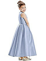 Rear View Thumbnail - Sky Blue Faux Wrap Pleated Skirt Satin Twill Flower Girl Dress with Bow