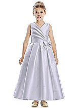 Front View Thumbnail - Silver Dove Faux Wrap Pleated Skirt Satin Twill Flower Girl Dress with Bow