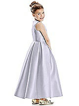 Rear View Thumbnail - Silver Dove Faux Wrap Pleated Skirt Satin Twill Flower Girl Dress with Bow