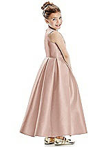 Rear View Thumbnail - Toasted Sugar Faux Wrap Pleated Skirt Satin Twill Flower Girl Dress with Bow