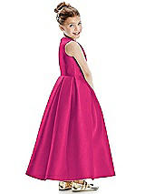 Rear View Thumbnail - Think Pink Faux Wrap Pleated Skirt Satin Twill Flower Girl Dress with Bow