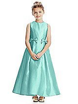 Front View Thumbnail - Coastal Princess Line Satin Twill Flower Girl Dress with Bows